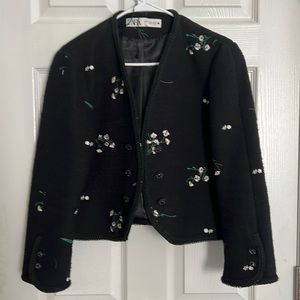 Zara Black Floral Embroidered Blazer